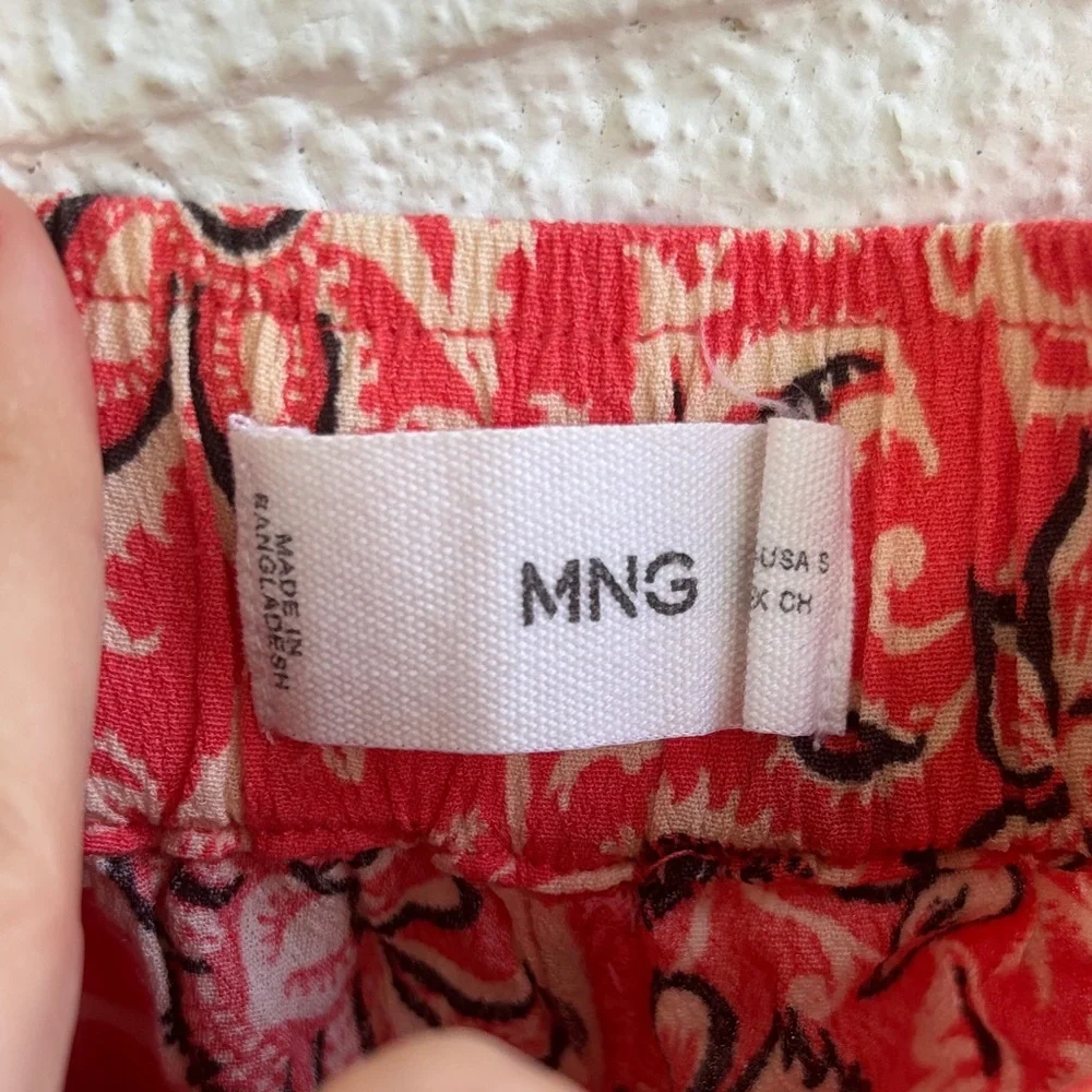 Mango MNG Paisley Wide-Leg Elastic Waist Ankle Pants sz S - Picture 5 of 7